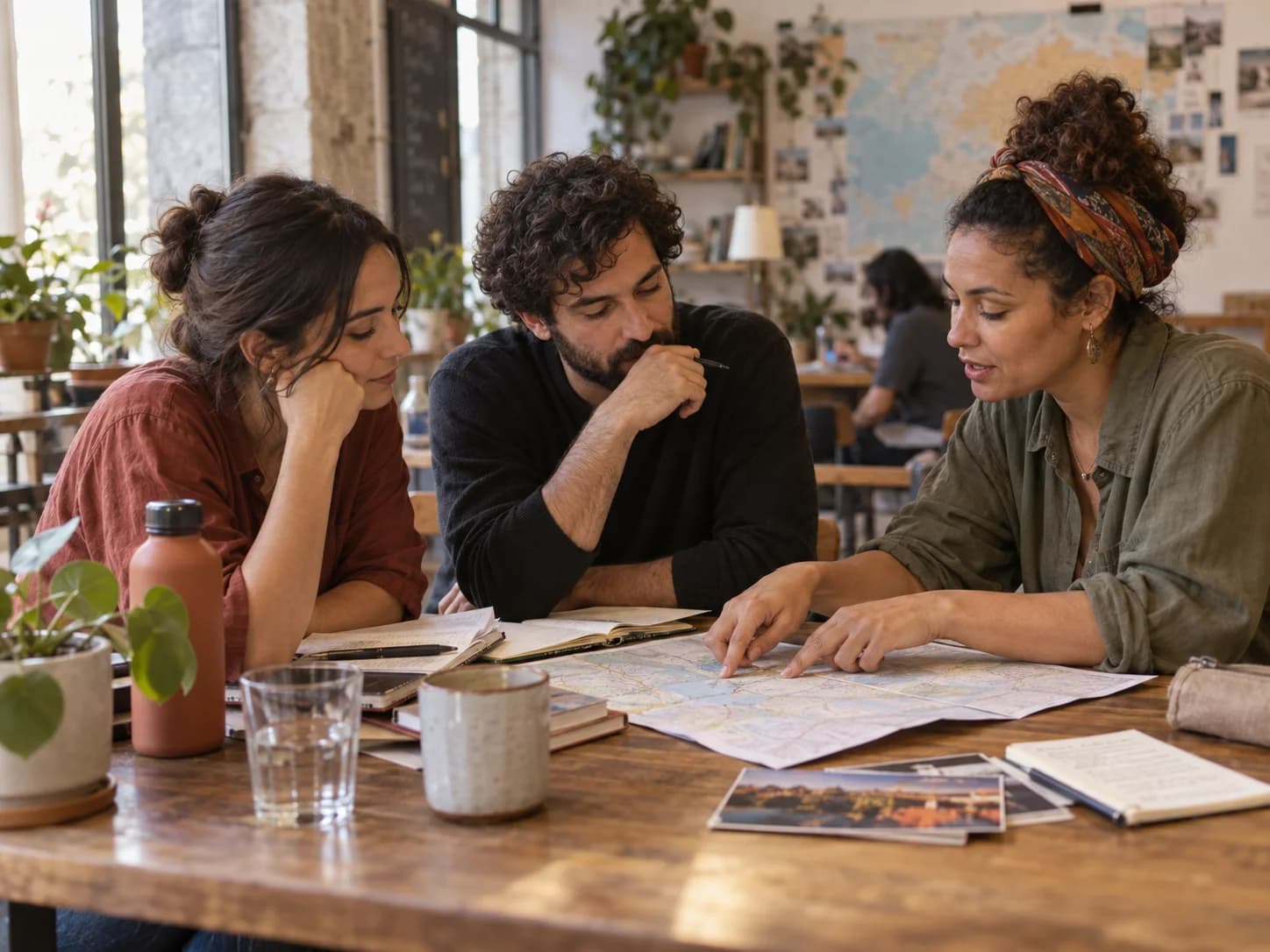 A group gathered around a table, learning together.